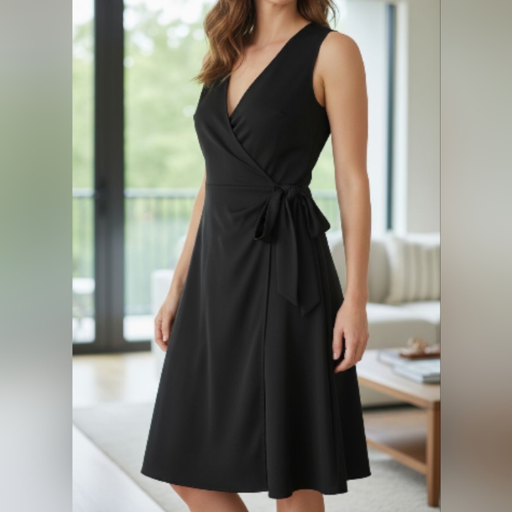 Loft Sleeveless Black Cotton Safari Wrap Dress S
